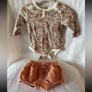 Rabbit Bear Emily And Oliver Organic Outfit, 0-3 Month bodysuit and shorts
